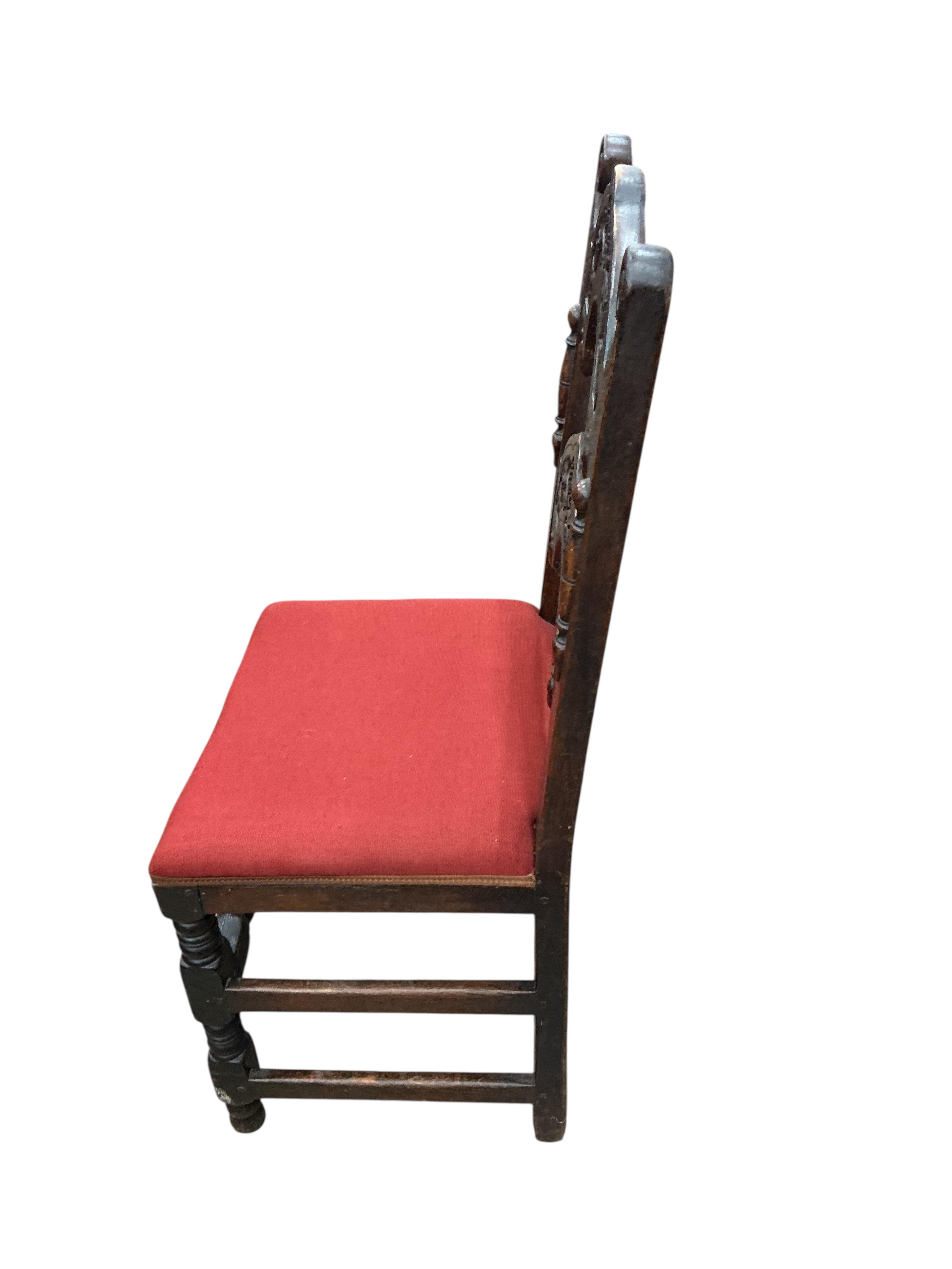 A set of six 18th century style Derbyshire type oak dining chairs, width 47cm, height 99cm